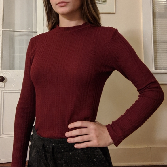 Waffle maroon long sleeve shirt - Picture 1 of 3